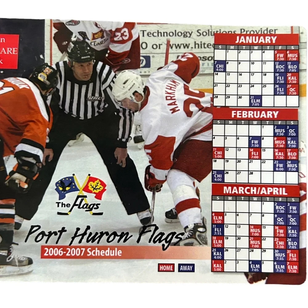 The Flags Hockey 2006-2007 Schedule 4x7” Magnet Port Huron Michigan GUC